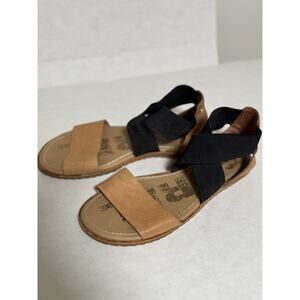 Sorel Ella Stretch Women’s Brown And Black Leather Ankle Strap Sandals Size 7